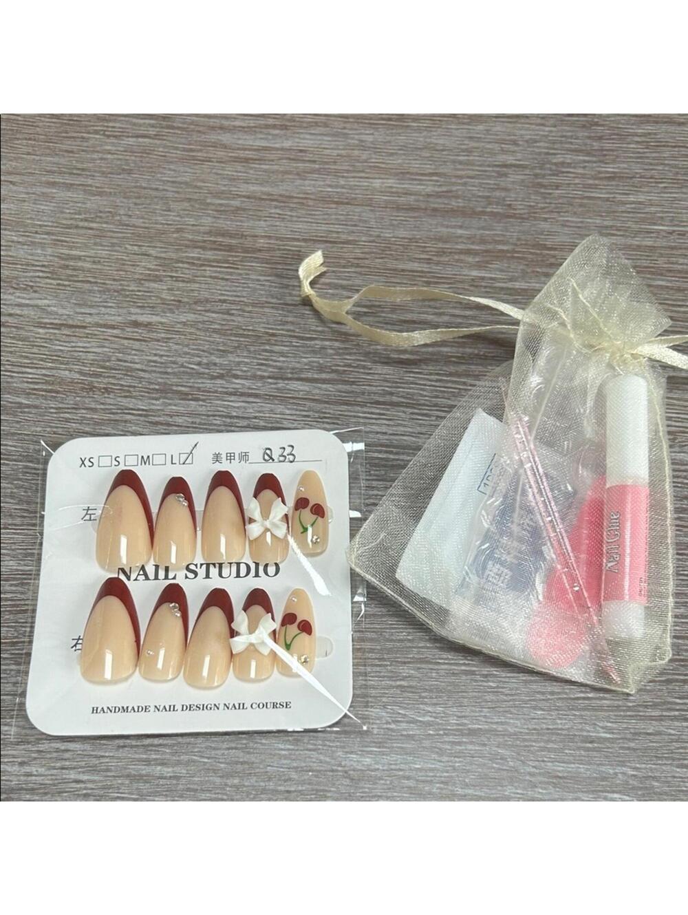 Red and Cream Nail Art Set